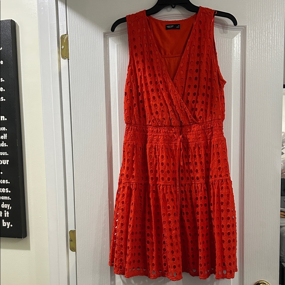 Simply Vera Vera Wang deep orange Eyelet V-Neck Tiered Midi Dress